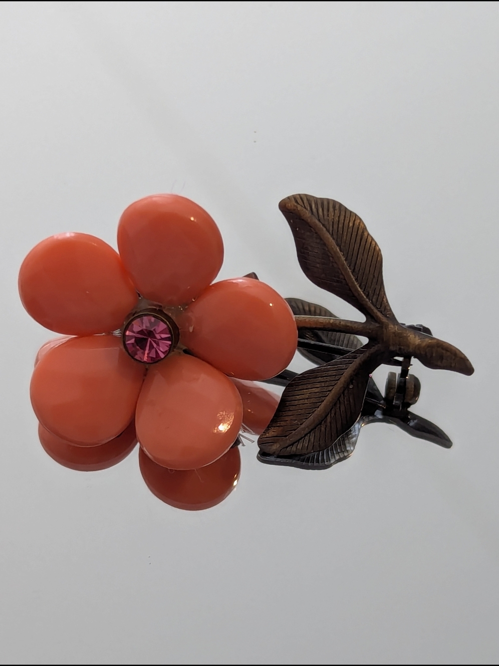 Vintage Coral Pink Resin Flower Brooch